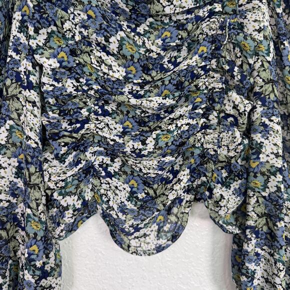 ASTR The Label Top Womens Small Floral Ruched Crop Boho Cottagecore Blouse S - Picture 5 of 11